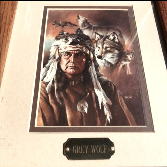 Framed Litho Portrait of Native American actor Wapo Nation Chief Gray Wolf 5x7” - Picture 1 of 2